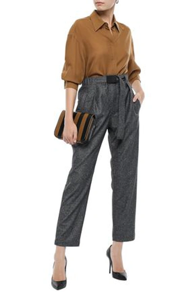 Brunello Cucinelli Belted Wool Straight-leg Pants In Dark Gray