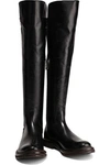 BRUNELLO CUCINELLI BRUNELLO CUCINELLI WOMAN STRETCH KNIT-PANELED BEAD-EMBELLISHED LEATHER KNEE BOOTS BLACK,3074457345621260177