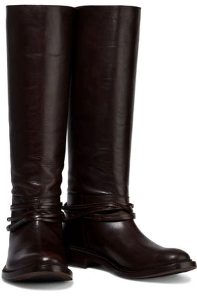 Brunello Cucinelli Woman Bead-embellished Leather Boots Dark Brown