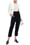 BRUNELLO CUCINELLI CROPPED BELTED COTTON-BLEND VELVET TAPERED trousers,3074457345620938977