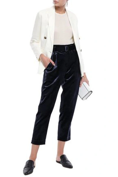Brunello Cucinelli Cropped Belted Cotton-blend Velvet Tapered Trousers In Anthracite