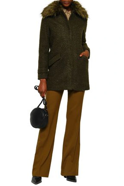 Line Ludwig Faux Fur-trimmed Bouclé Coat In Army Green