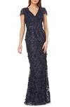 Carmen Marc Valvo Infusion Petals Embellished Gown In Navy