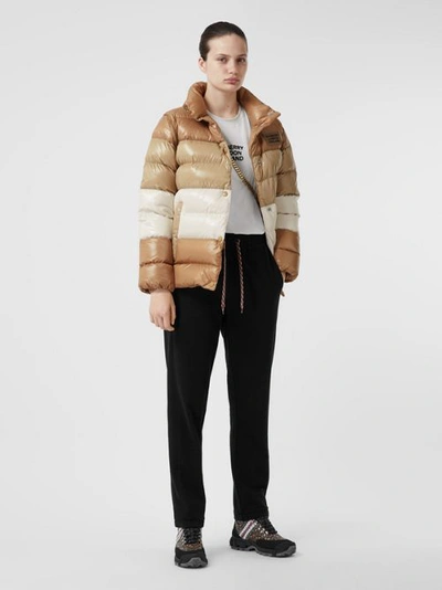 Burberry Panelled Nylon Puffer Jacket With Detachable Sleeves In Brown