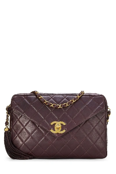 Pre-owned Chanel Burgundy Quilted Lambskin Envelope Camera Bag Extra Large