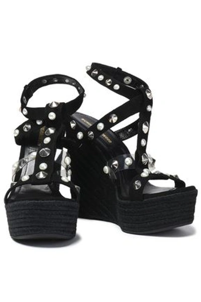 Nicholas Kirkwood Embellished Suede And Pvc Espadrille Wedge Sandals In Black