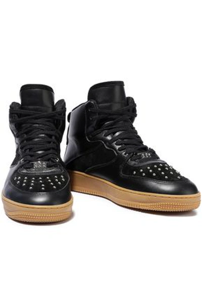 Redv Glam Slam Leather And Studded Suede High-top Sneakers In Black