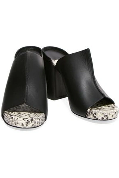 Robert Clergerie Woman Amina Smooth And Snake-effect Leather Platform Mules Black