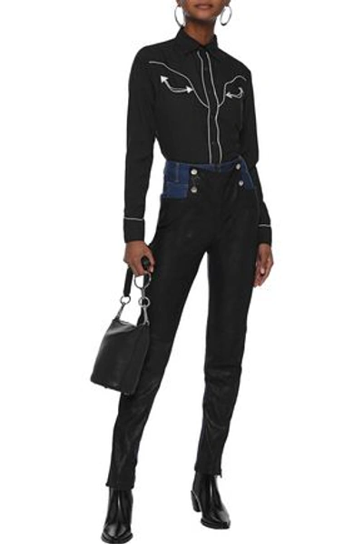 Each X Other Woman Button-detailed Leather-paneled High-rise Skinny Jeans Mid Denim