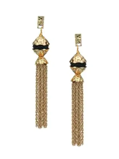 Akola Leather & Chain Tassel Earrings In Yellow Goldtone