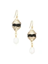 AKOLA WOMEN'S 18MM BAROQUE PEARL & LEATHER SMALL DROP EARRINGS,0400011615363