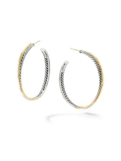 David Yurman Crossover Extra-large Hoop Earrings With 18k Yellow Gold In Silver