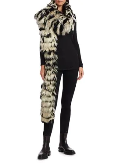 Saint Laurent Women's Striped Alpaca Fur Scarf In Black White