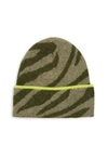 RAG & BONE KIKI NEON-TRIMMED ZEBRA-STRIPE KNIT BEANIE