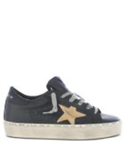 Golden Goose Sneakers In Black/gold Leather Star