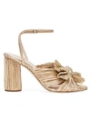 Loeffler Randall Camellia Gold Pleated Bow Heel With Ankle Strap In Gold