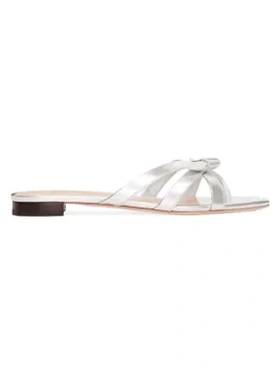 Loeffler Randall Eveline Knotted Metallic Leather Flat Sandals In Silver
