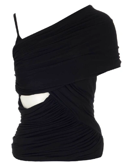 Rick Owens Exclusive Draped Stretch Top W/cut Out In Black