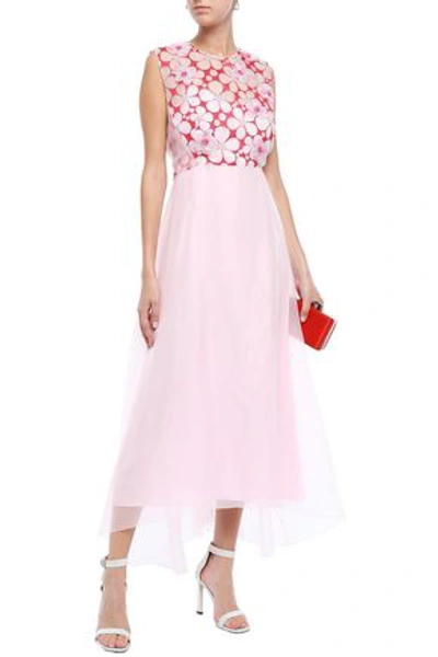 Delpozo Woman Floral-appliquéd Embroidered Organza Midi Dress Baby Pink