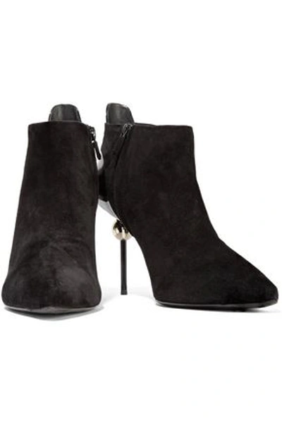 Roger Vivier Embellished Patent Leather-paneled Suede Ankle Boots In Black