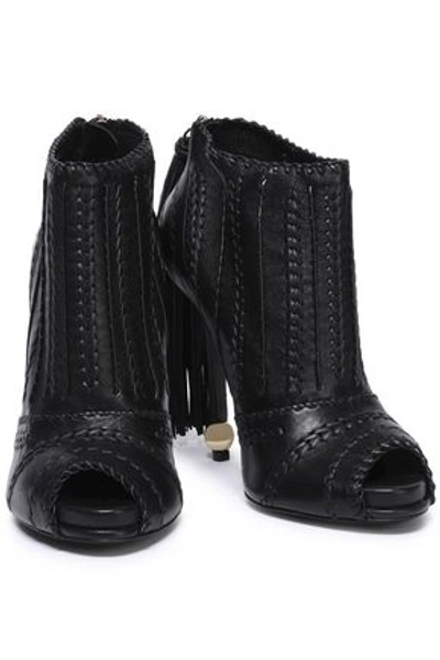 Roger Vivier Woman Tasseled Braid-trimmed Leather Ankle Boots Black