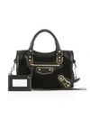 Balenciaga Mini City Faux Shearling & Leather Satchel In Black