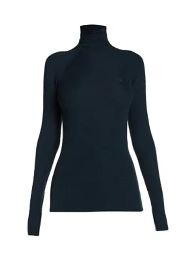 Fendi Ribbed Wool, Silk & Cashmere Turtleneck In Bauhaus Navy