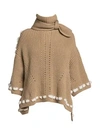 FENDI Short-Sleeve Mink Fur-Trim Cashmere Knit Turtleneck Sweater