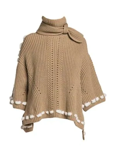 Fendi Short-sleeve Mink Fur-trim Cashmere Knit Turtleneck Sweater In Liberty Beige Multi