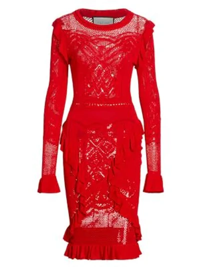 Alexis Sivan Knit Long-sleeve Ruffle Dress In Red