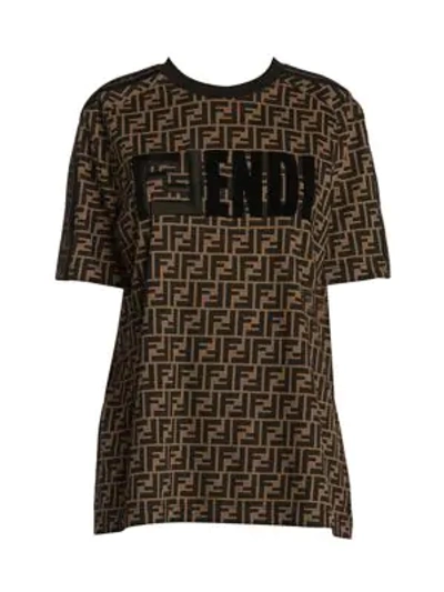 Fendi Ff Short-sleeve Cotton Tee In Black Tobacco