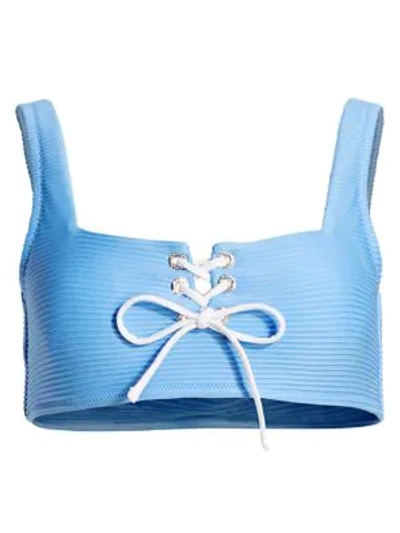 Heidi Klein Carlisle Bay Lace-up Ribbed Underwired Bikini Top In Light Blue