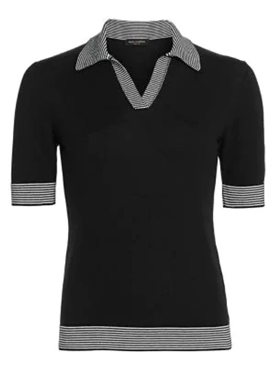 Piazza Sempione Cotton Cashmere Stripe-accent Polo In Black White