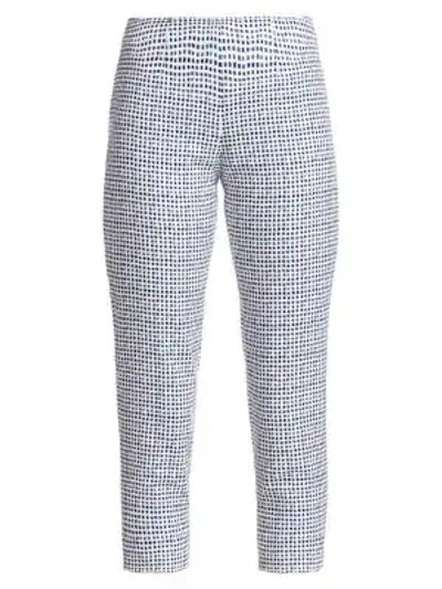 Piazza Sempione Audrey Printed Stretch Cotton Cropped Pants In White Blue