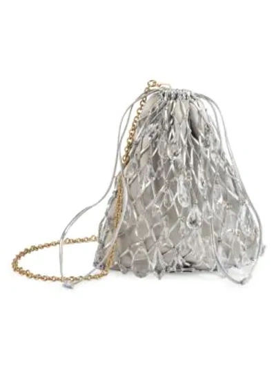 Prada Small Stone-embellished Net Bag In Silver