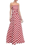 DELPOZO DELPOZO WOMAN STRAPLESS BOW-EMBELLISHED STRIPED LINEN-BLEND GOWN CLARET,3074457345621304864