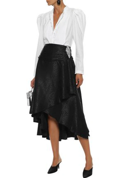Dodo Bar Or Vera Wrap-effect Crystal-embellished Satin-jacquard Midi Skirt In Black