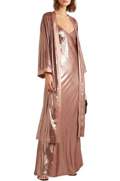 Michelle Mason Silk-trimmed Metallic Velvet Kimono In Antique Rose