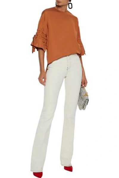 Victoria Victoria Beckham Knotted Cotton-sateen Blouse In Camel