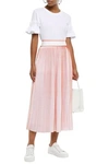 VICTORIA VICTORIA BECKHAM PLEATED STRIPED CREPE DE CHINE MIDI SKIRT,3074457345621280637