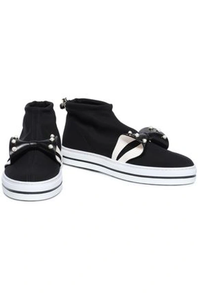 Roger Vivier Woman Sneaky Lolita Bow-embellished Neoprene Slip-on Sneakers Black