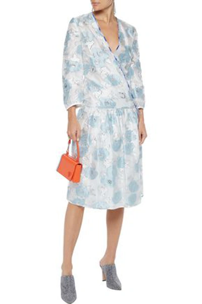 baum und pferdgarten organza dress Baum Und Pferdgarten Woman Aden Metallic Fil Coupé Organza Wrap Dress Light  Blue