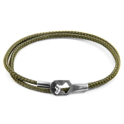 Anchor & Crew Khaki Green Tenby Silver & Rope Bracelet