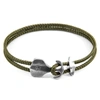 ANCHOR & CREW KHAKI GREEN DELTA ANCHOR SILVER & ROPE BRACELET