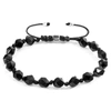 ANCHOR & CREW BLACK AGATE ZEBEDEE SILVER & STONE BEADED MACRAME BRACELET