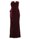 Aidan Mattox Women's Strapless Ruched Velvet Gown In Wine