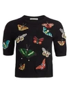 ALICE AND OLIVIA Ciara Butterfly Embroidery Stretch-Wool Pullover