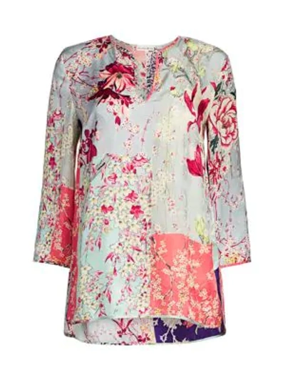 Etro Patchwork Floral Tunic In Grey