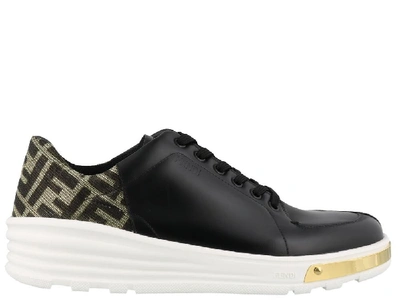 Fendi Ff Detail Low-top Sneakers In Black