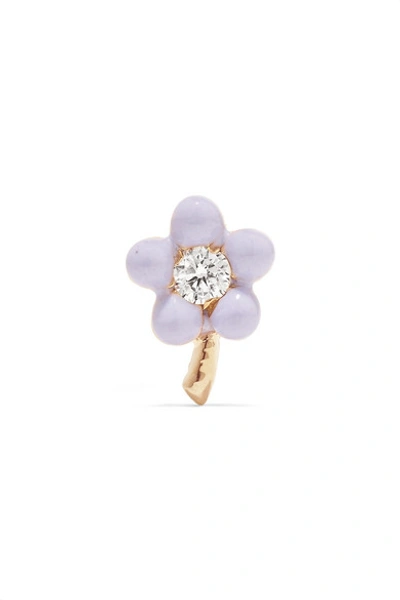Alison Lou Tiny Flower 14-karat Gold, Diamond And Enamel Earring